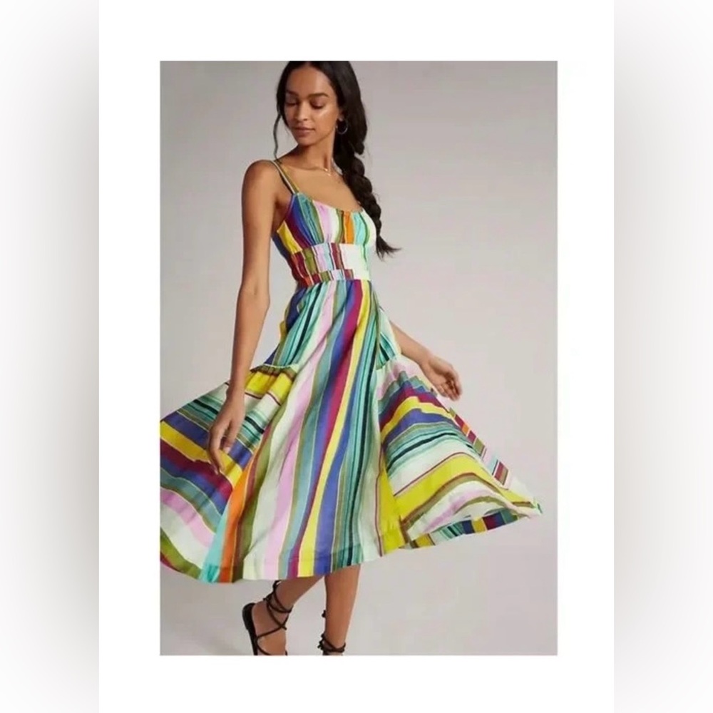 Tracy Reese Anthropologie Multicolor Striped Midi Sundress